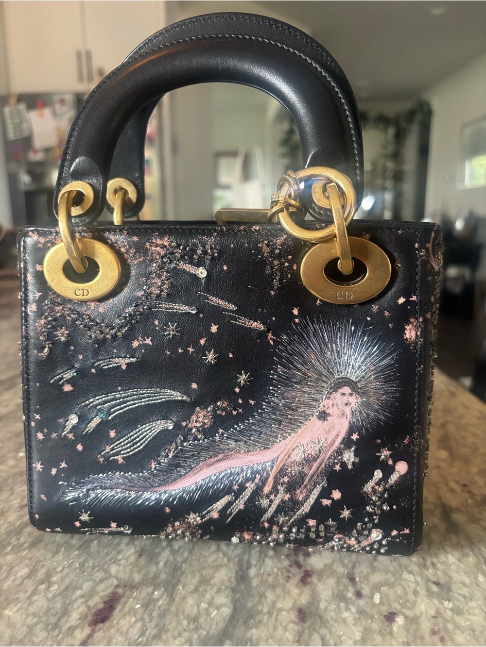 RARE DIOR Mini “I Feel Blue” Lady- Black Beaded and Embroidered Celestial Bag